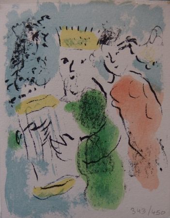 Litografía Chagall - Cadeau de Roi - Carte de voeux 1981