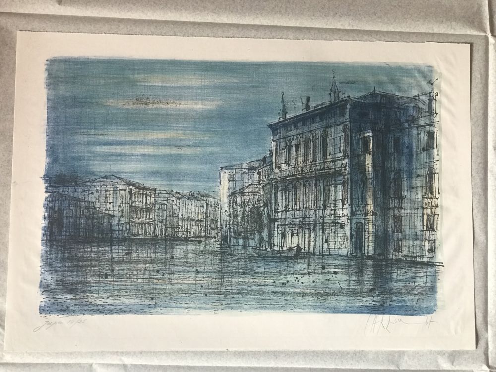 Litografía Carzou - Canal Venice with Gondola