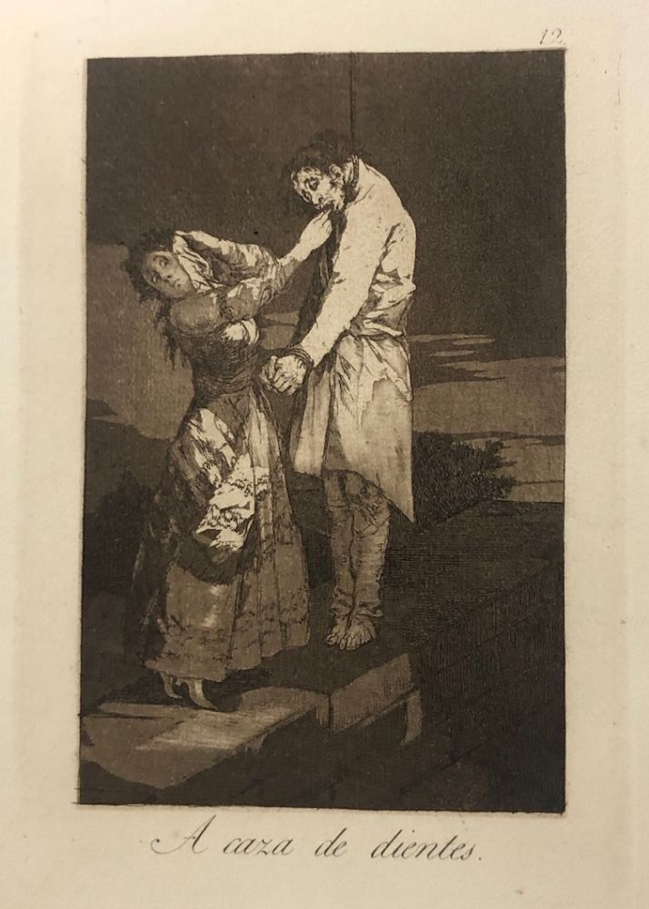 Aguafuerte Goya - Capricho 12 . A caza de los dientes