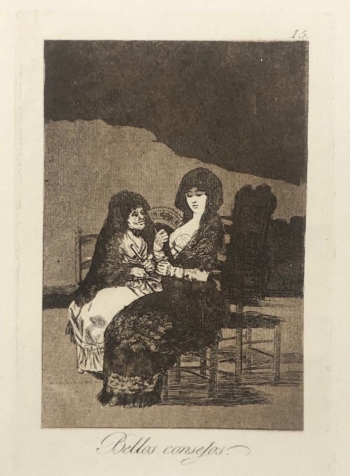Aguafuerte Goya - Capricho 15. Bellos consejos