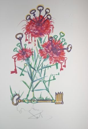 Litografía Dali - Carnation Keys (surrealistic flowers)