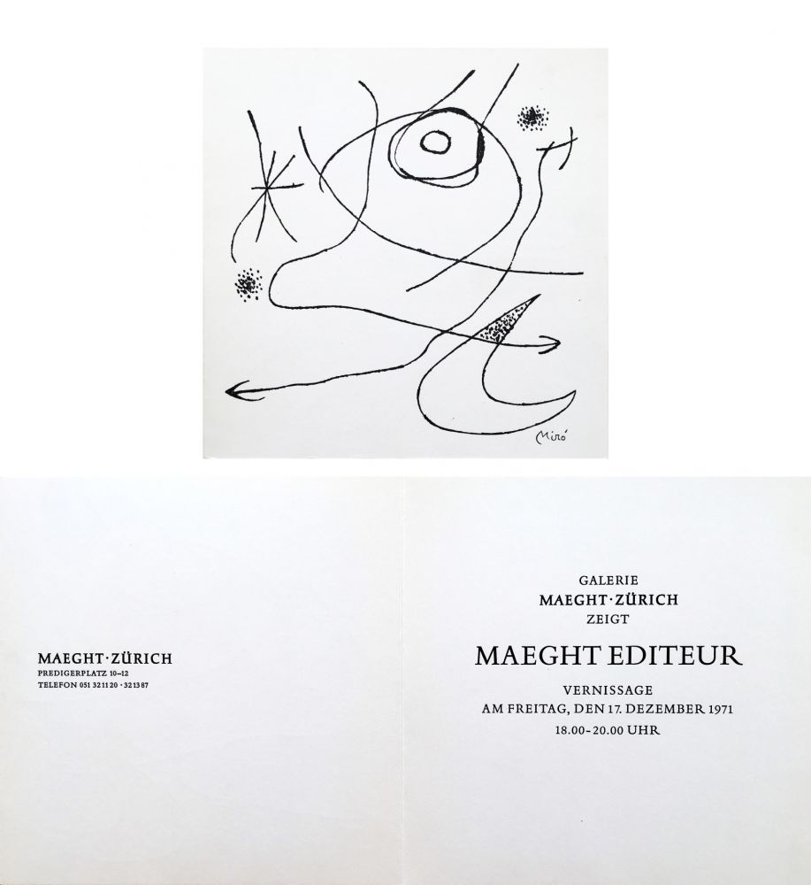 Sin Técnico Miró - Carton d'invitation pour une exposition Miró à la Galerie Maeght-Zürich. 1971.