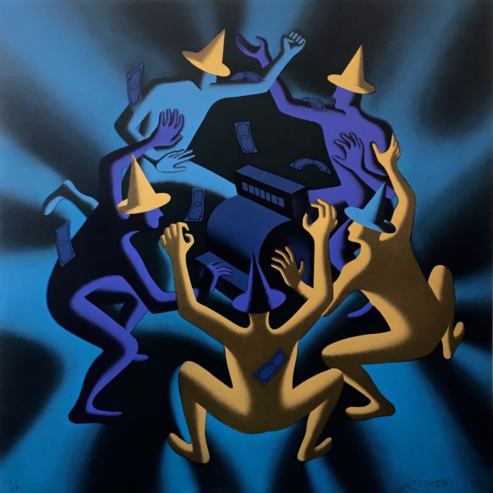 Serigrafía Kostabi - CASH DANCE (BLUE)