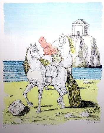 Litografía De Chirico - Cavalli con tempio