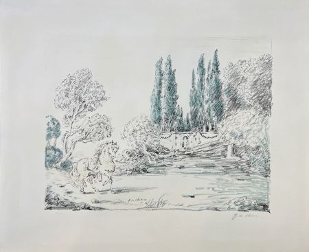 Litografía De Chirico - Cavallo a villa Falconieri