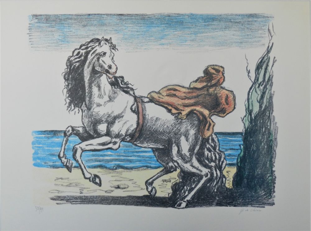 Litografía De Chirico - Cavallo con manto (seconda versione)