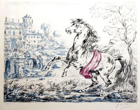 Litografía De Chirico - Cavallo e castello