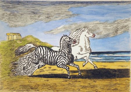 Litografía De Chirico - Cavallo e zebra II versione