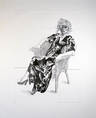 Grabado Hockney - Celia in Wicker Chair (Black State)