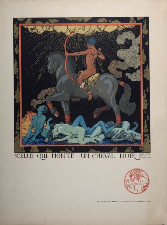 Litografía Barbier - Celui qui monte un cheval noir, 1916