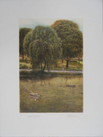 Litografía Altman - Central Park - The Boats