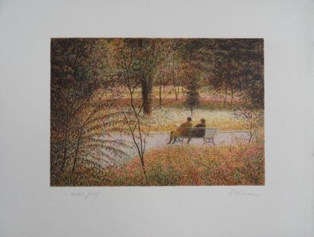 Litografía Altman - Central Park - The Fall