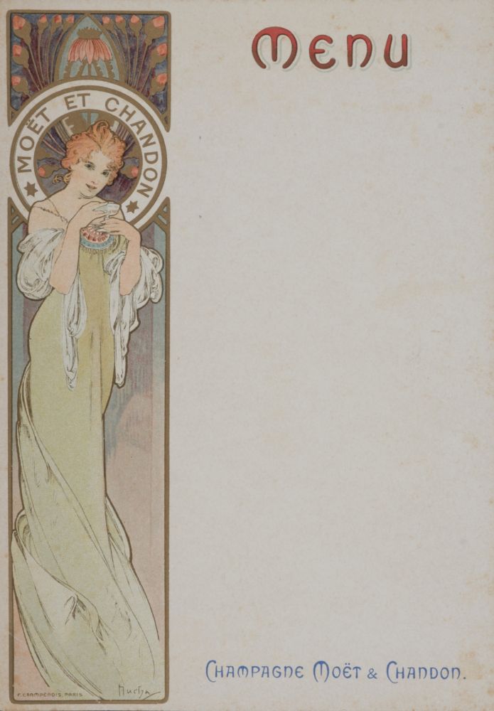 Litografía Mucha - Champagne Moët & Chandon Menu, 1899