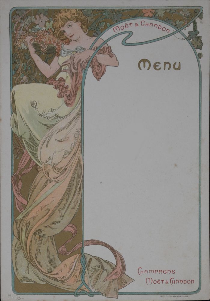 Litografía Mucha - Champagne Moët & Chandon Menu, 1899