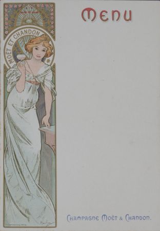 Litografía Mucha - Champagne Moët & Chandon Menu, 1899