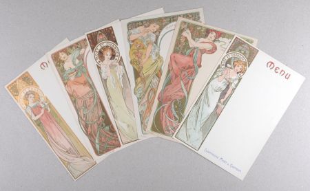 Litografía Mucha - Champagne Moët & Chandon Menu, 1899 - Complete set of six original lithograph menu cards