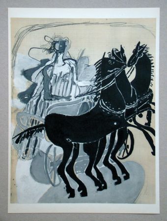 Litografía Braque (After) - Char avec trois chevaux