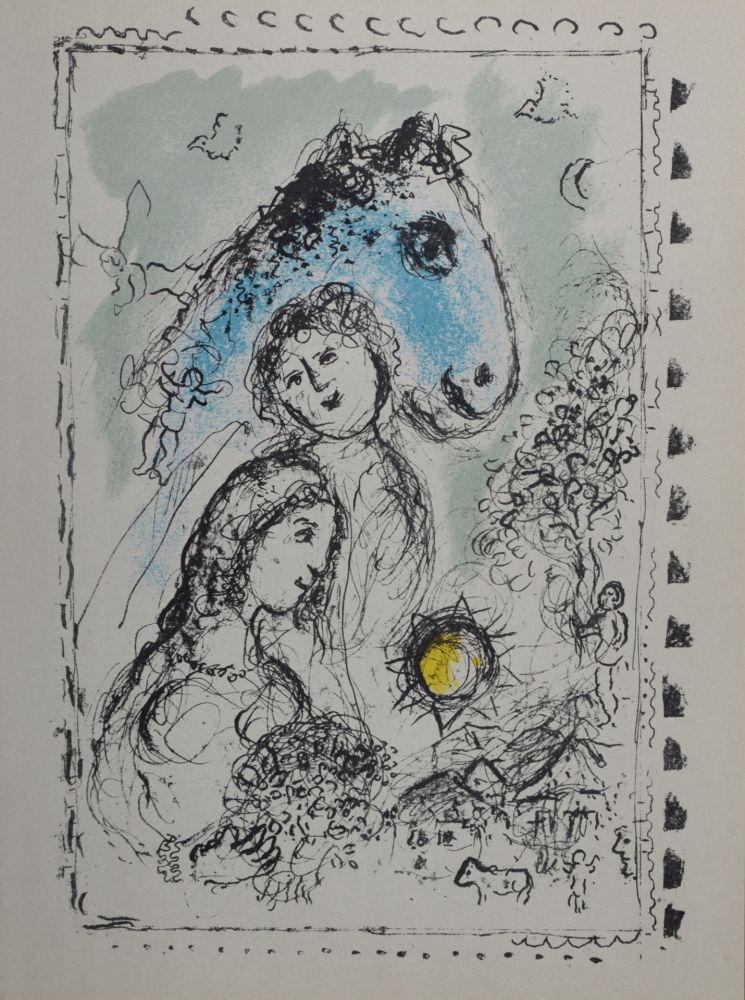 Litografía Chagall - Cheval bleu au couple, 1982