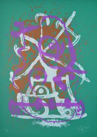 Litografía Miró - Chevauchee Rouge Et Violet Et Brun - M611