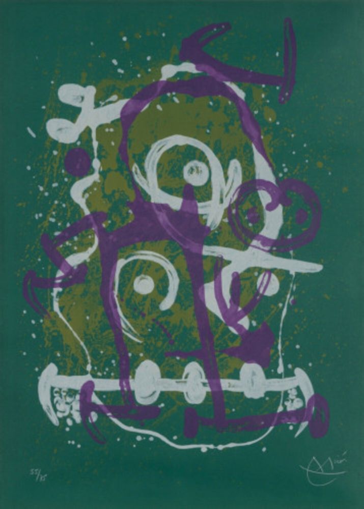 Litografía Miró - Chevauchée - vert violet brun
