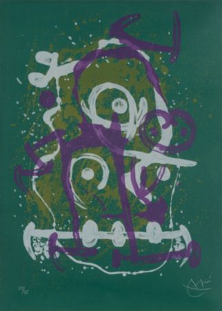 Litografía Miró - Chevauchée - vert violet brun