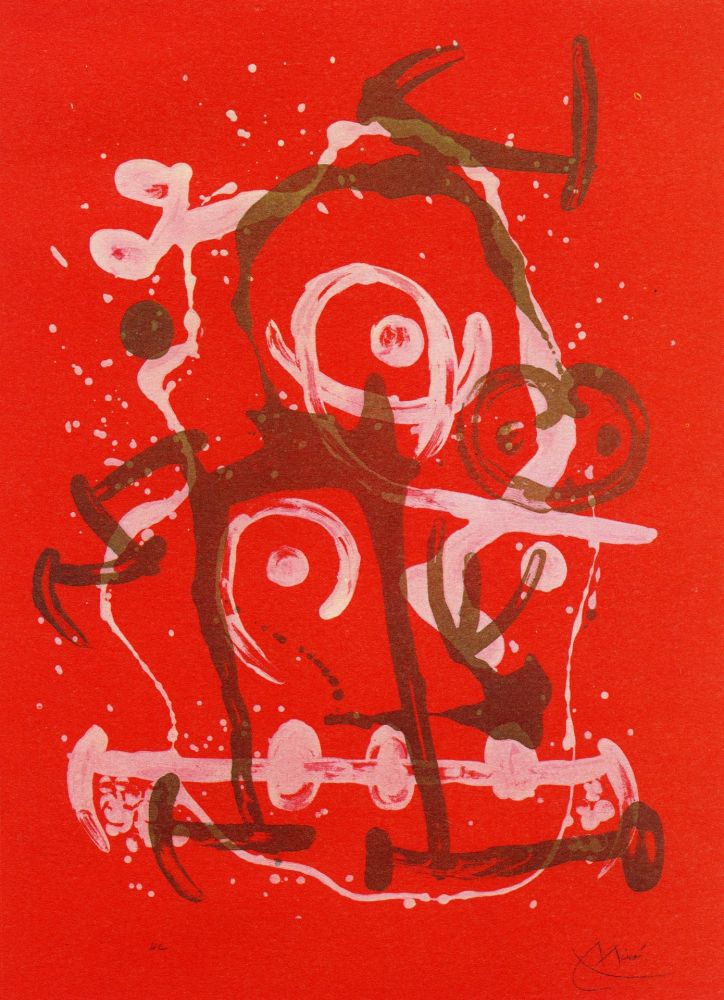 Litografía Miró - Chevauchée rouge brun