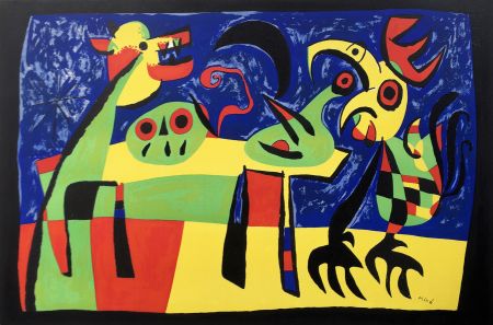 Litografía Miró - CHIEN ABOYANT À LA LUNE. Rare épreuve à plat (1952)