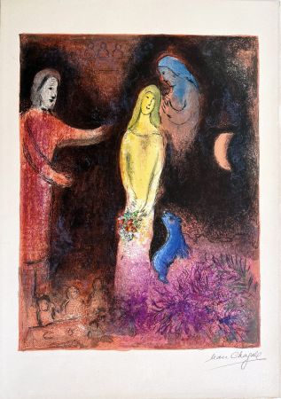 Litografía Chagall - CHLOÉ VÊTUE ET COIFFÉE PAR CLÉARISTE (Daphnis & CHLOÉ - 1961)