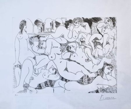 Aguafuerte Picasso - Clin d Oeil au Bain Turc Femmes Prenant le Soleil a la Piscine