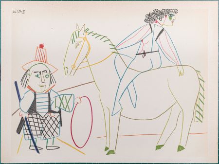 Litografía Picasso - Clown & Circus rider, 1954
