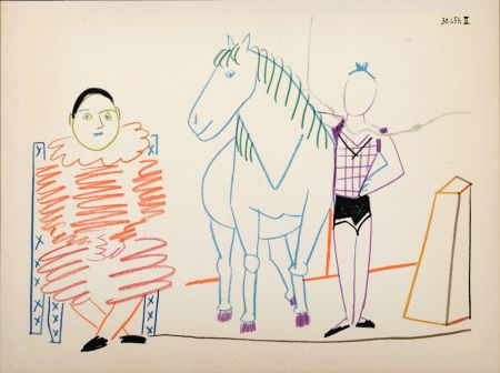 Litografía Picasso - Clown & Circus Rider, 1954