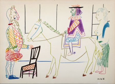 Litografía Picasso - Clown, Knight & Woman, 1954