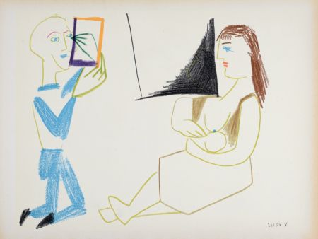 Litografía Picasso - Clown & Nude woman, 1954