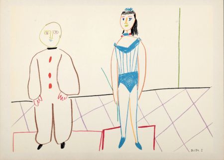 Litografía Picasso - Clown & Woman 1954
