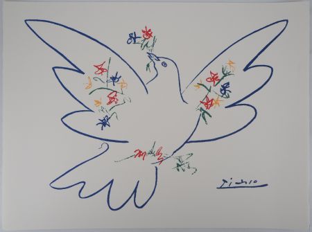 Litografía Picasso - Colombe aux rameaux de fleurs