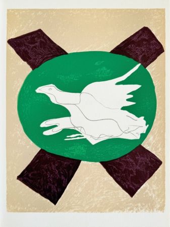 Litografía Braque - Colombe sur fond vert
