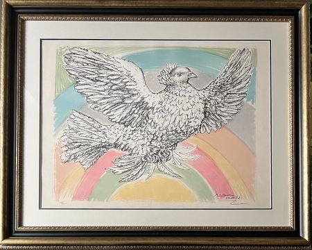 Litografía Picasso - Colombe volant ( à l'Arc-en-ciel ) ( Flying Dove in a Rainbow ) (Bl. 712, M. 214)