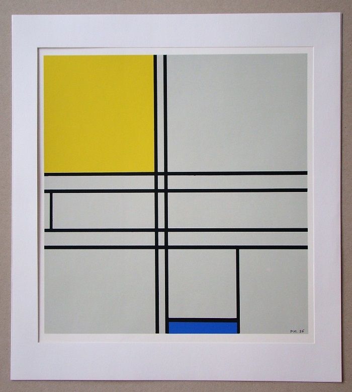 Serigrafía Mondrian - Compositie met blauw en geel - 1935