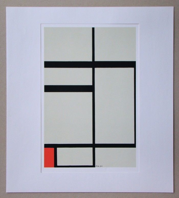 Serigrafía Mondrian - Compositie met rood - 1931