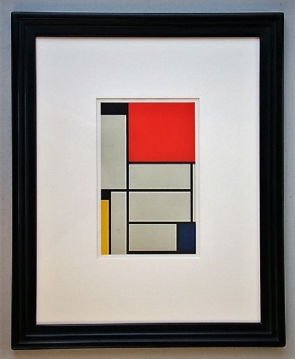Litografía Mondrian - Compositie met rood, geel, blauw, zwart en grijs