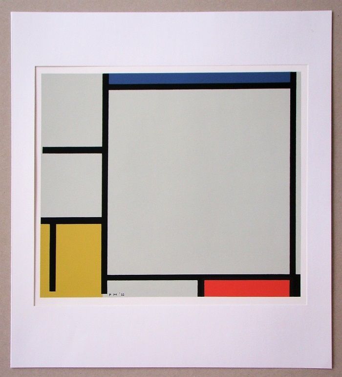 Serigrafía Mondrian - Compositie met rood, geel en blauw - 1922