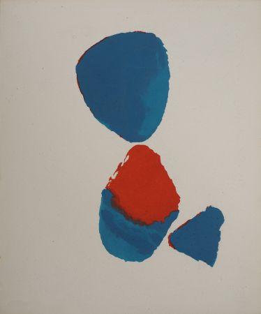 Litografía Aaron - Composition abstraite bleu et rouge