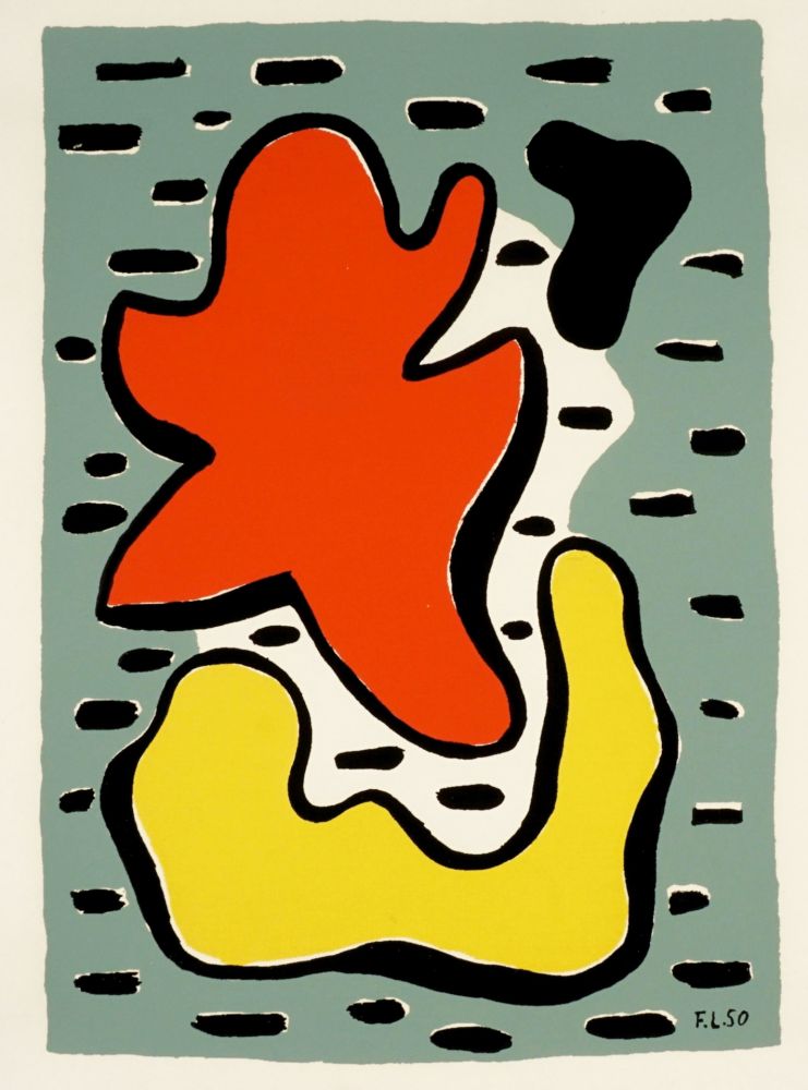 Serigrafía Leger - Composition avec formes jaune et rouge