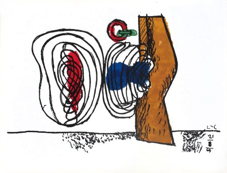 Litografía Le Corbusier - Composition bleu et rouge