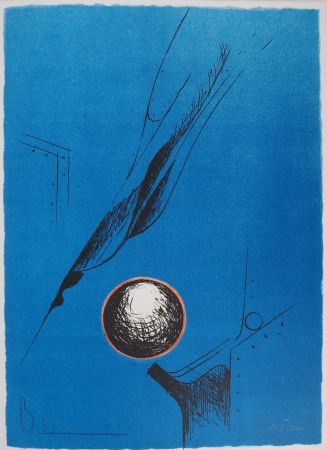 Litografía Heiliger - Composition Bleu à la sphère