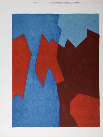 Litografía Poliakoff - Composition bleue et rouge, 1975