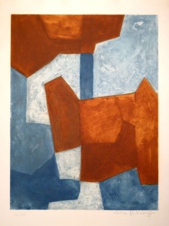 Aguafuerte Y Aguatinta Poliakoff - Composition bleue et rouge / Komposition in Blau und Rot