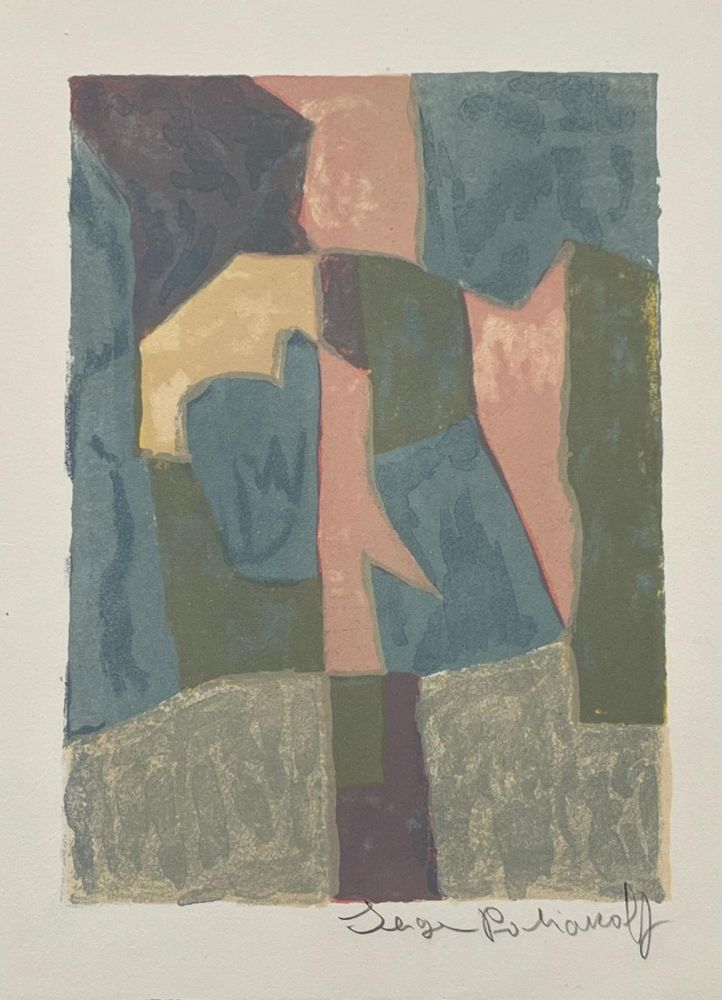 Litografía Poliakoff - Composition bleue, rose et grise L30 