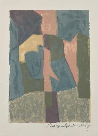 Litografía Poliakoff - Composition bleue, rose et grise L30 