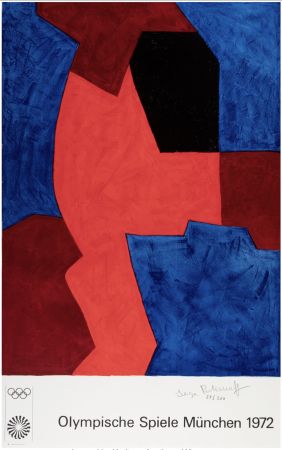 Litografía Poliakoff - Composition bleue, rouge et noir, 1969 